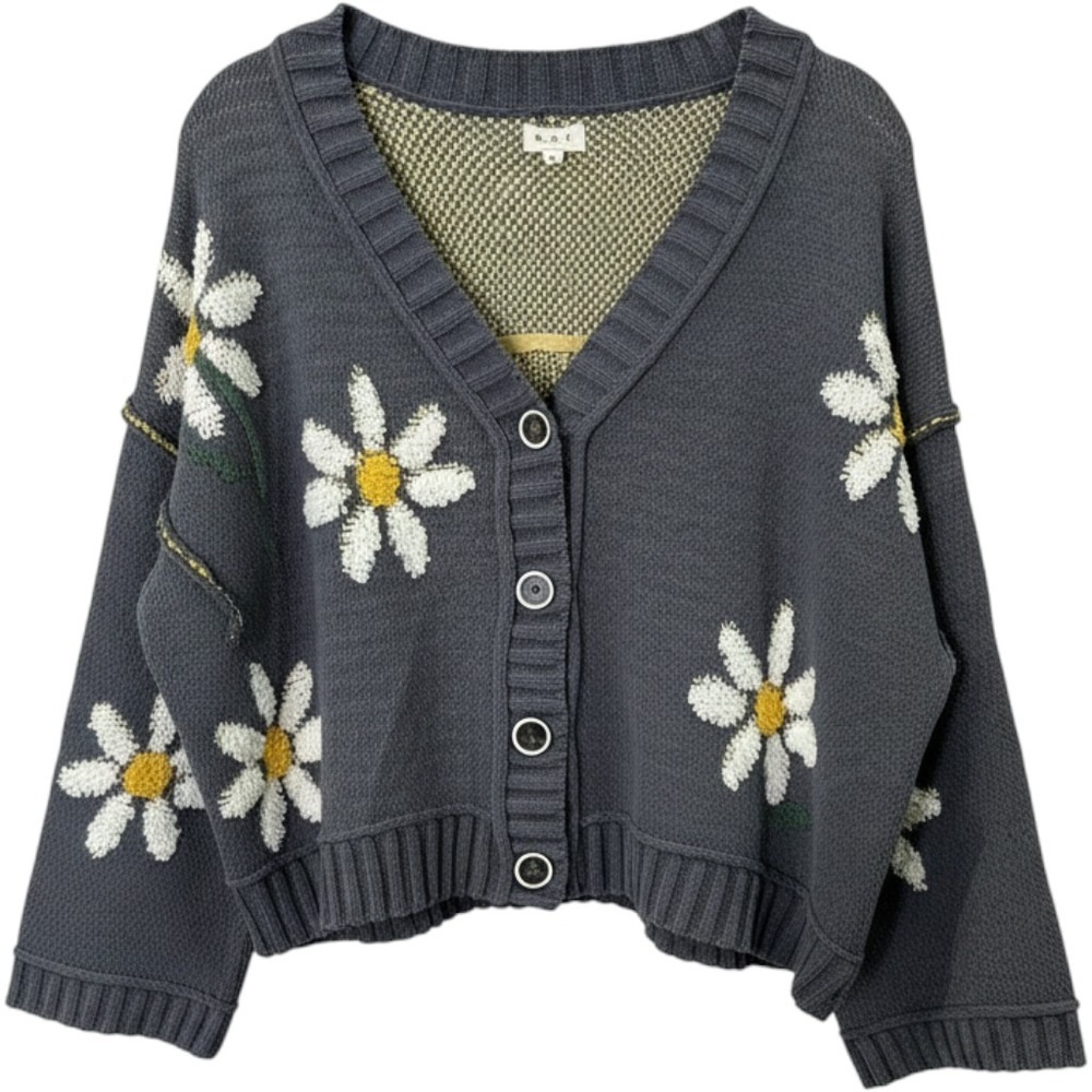 POL Daisy Bell Sleeve Hi Low Button Up Gray Cardigan Sz S